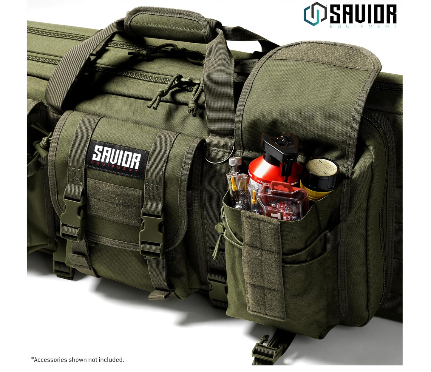 In Stock - Savior Equipment American Classic 51" Tactical Double Soft Gun Case Pistol Bag, Spacious Front Pockets, Padded Shoulder Strap Included, OD Green