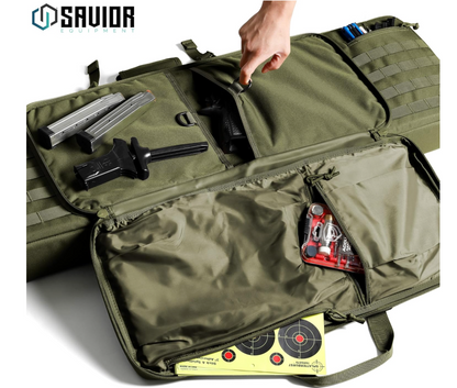 In Stock - Savior Equipment American Classic 51" Tactical Double Soft Gun Case Pistol Bag, Spacious Front Pockets, Padded Shoulder Strap Included, OD Green