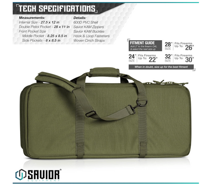 In Stock - Savior Equipment American Classic Shorty Tactical Double Short Soft Gun Case Pistol Bag, Spacious Front Pockets, Padded Shoulder Strap Included, OD Green and Coyote Tan