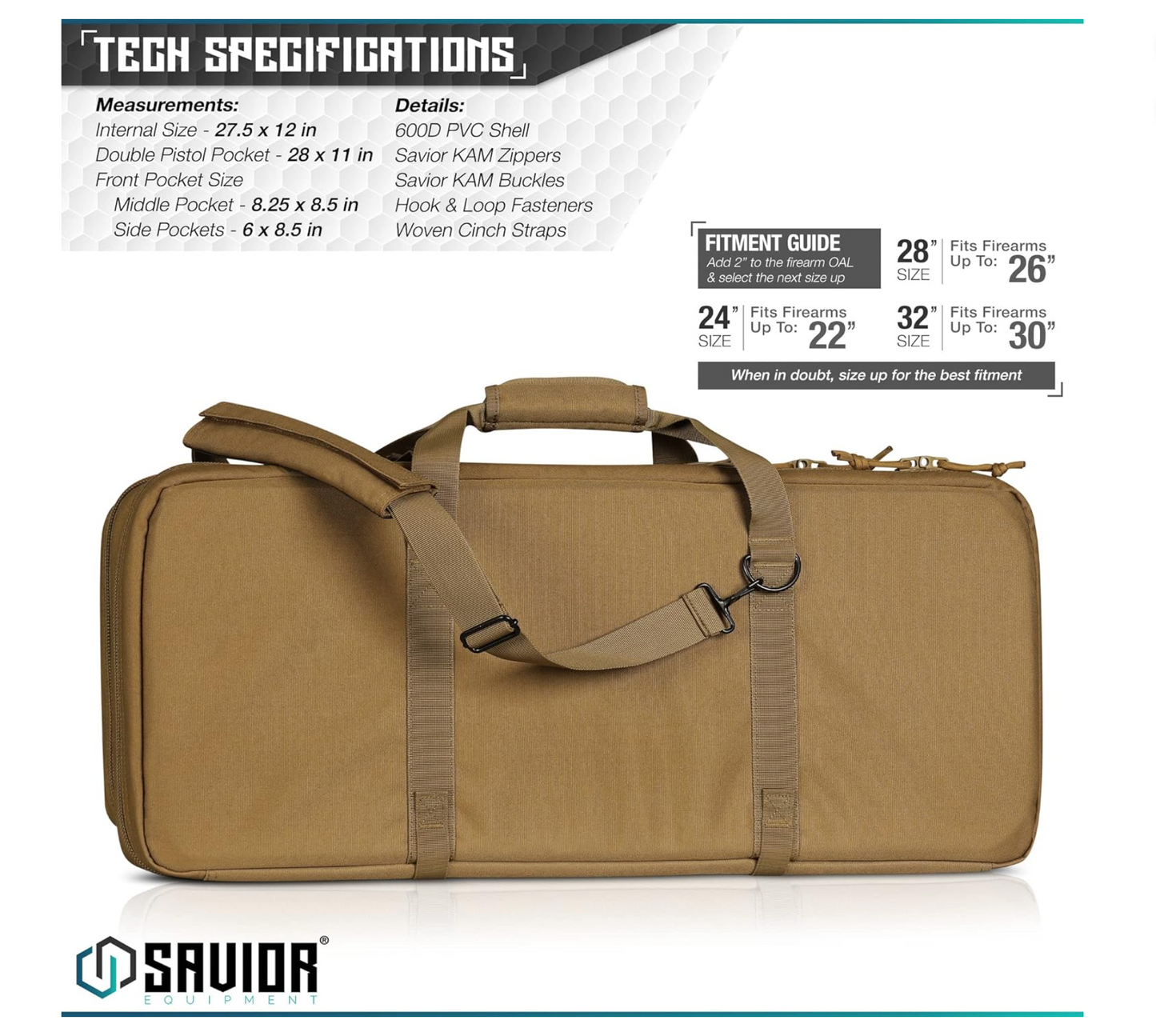 In Stock - Savior Equipment American Classic Shorty Tactical Double Short Soft Gun Case Pistol Bag, Spacious Front Pockets, Padded Shoulder Strap Included, OD Green and Coyote Tan