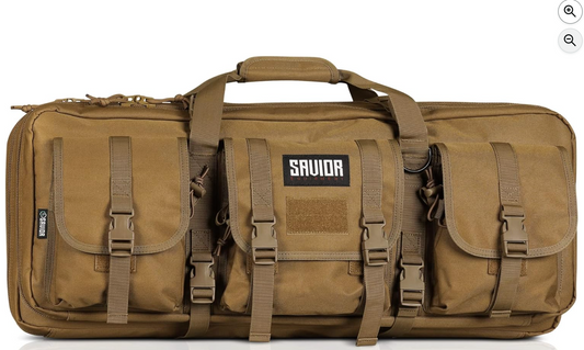In Stock - Savior Equipment American Classic Shorty Tactical Double Short Soft Gun Case Pistol Bag, Spacious Front Pockets, Padded Shoulder Strap Included, OD Green and Coyote Tan