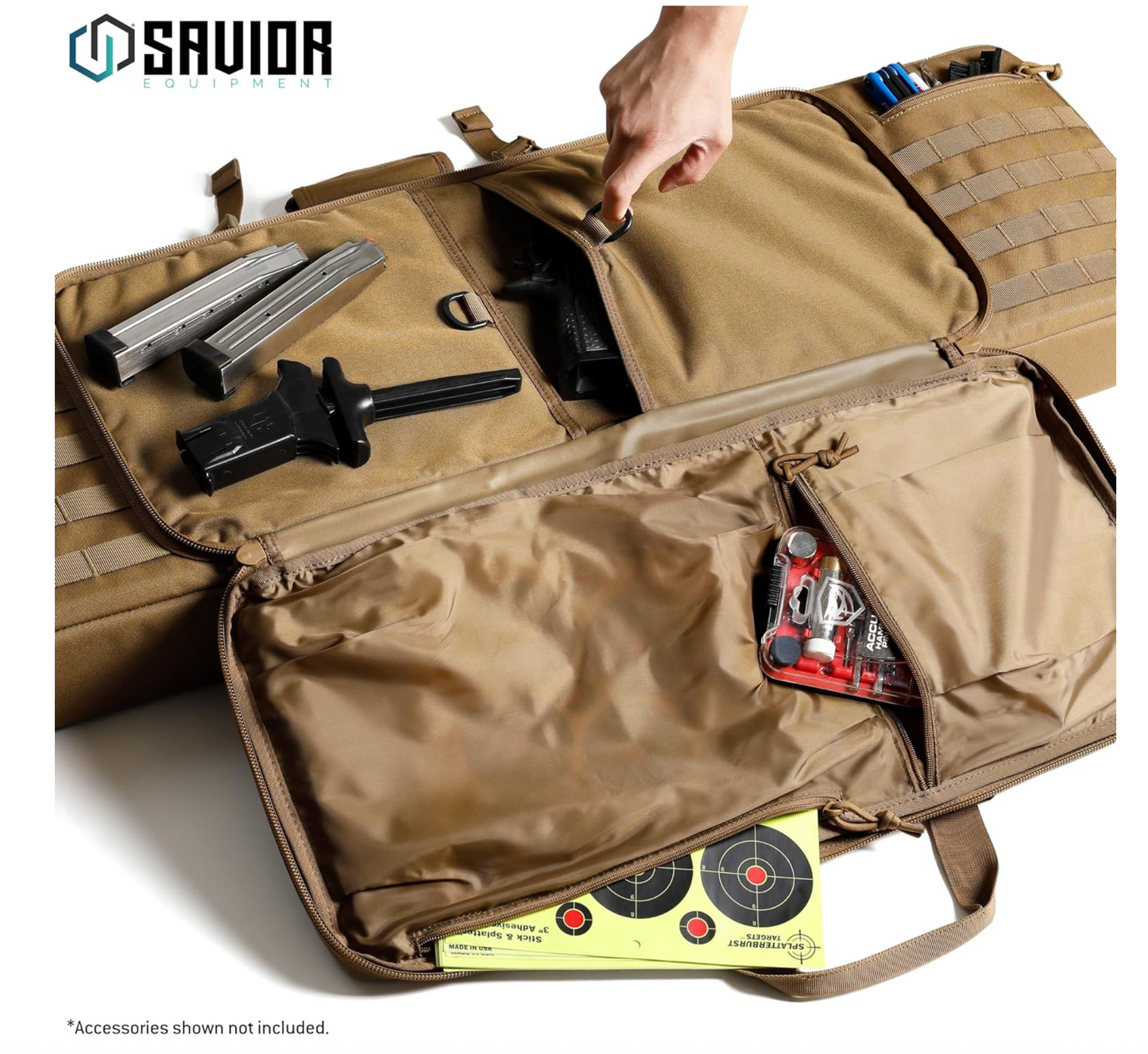 In Stock - 42"L x 24"W x 42"H Interior Savior Equipment American Classic Tactical Double Short Soft Gun Case Pistol Bag, Spacious Front Pockets, Padded Shoulder Strap Included, OD Green and Coyote Tan (Copy)