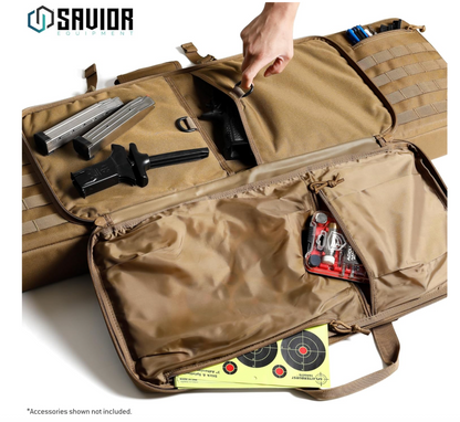 In Stock - 42"L x 24"W x 42"H Interior Savior Equipment American Classic Tactical Double Short Soft Gun Case Pistol Bag, Spacious Front Pockets, Padded Shoulder Strap Included, OD Green and Coyote Tan (Copy)