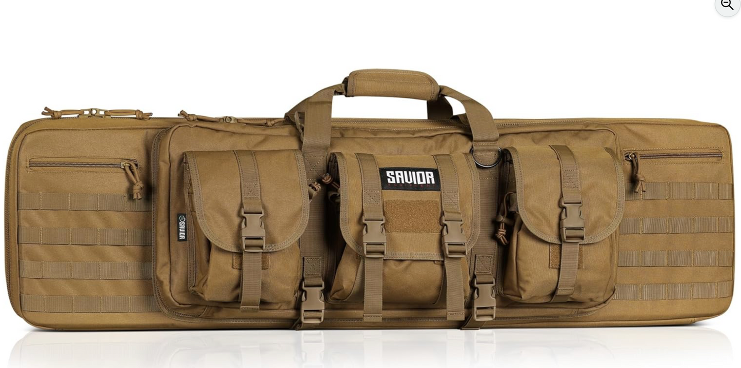 In Stock - 42"L x 24"W x 42"H Interior Savior Equipment American Classic Tactical Double Short Soft Gun Case Pistol Bag, Spacious Front Pockets, Padded Shoulder Strap Included, OD Green and Coyote Tan (Copy)