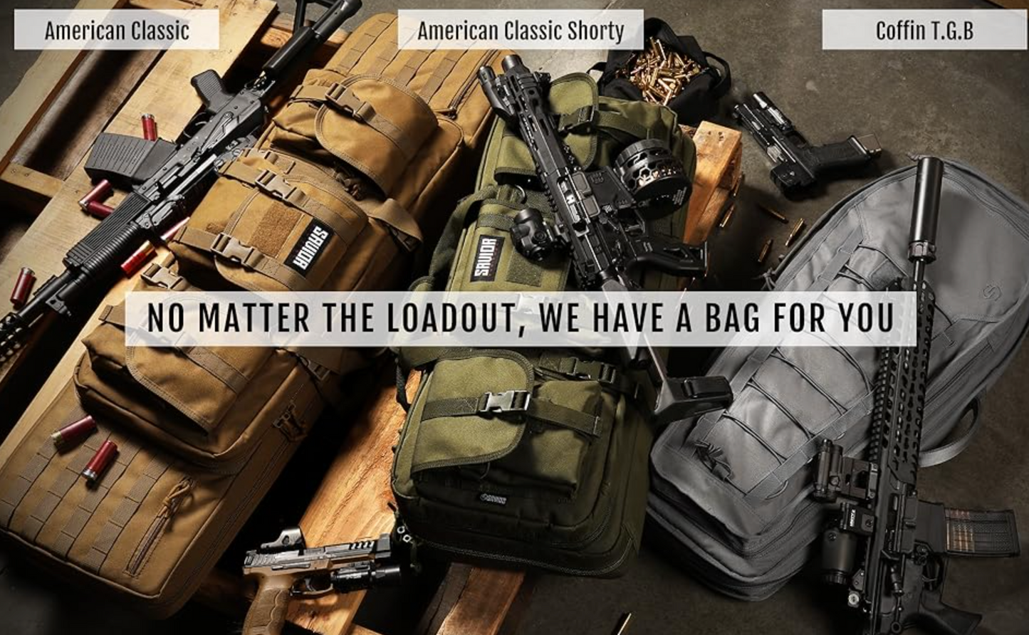 In Stock - Savior Equipment American Classic Shorty Tactical Double Short Soft Gun Case Pistol Bag, Spacious Front Pockets, Padded Shoulder Strap Included, OD Green and Coyote Tan