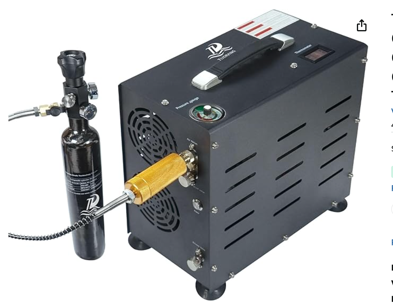 In Stock TUDIVING-4500Psi/300Bar PCP Compressor, 800W Dual-Cylinder PCP Air Compressor,Auto Stop High Pressure Compressor. Can easily fill 2.6L CF Bottle