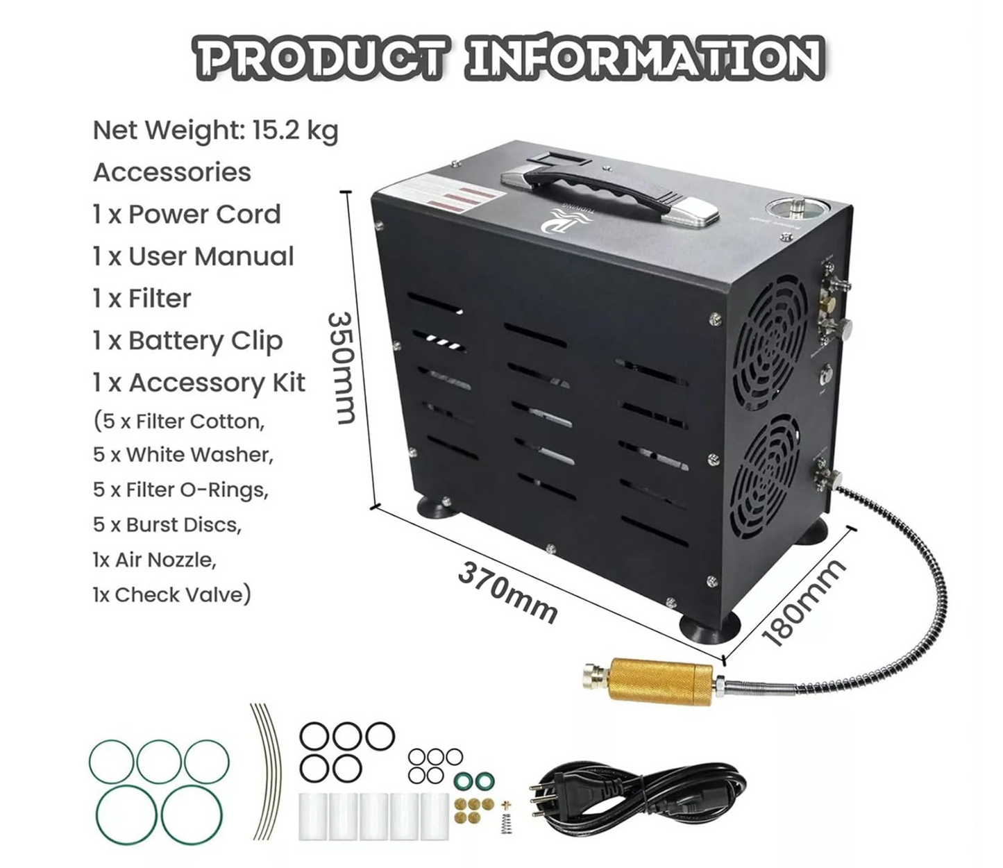 In Stock TUDIVING-4500Psi/300Bar PCP Compressor, 800W Dual-Cylinder PCP Air Compressor,Auto Stop High Pressure Compressor. Can easily fill 2.6L CF Bottle