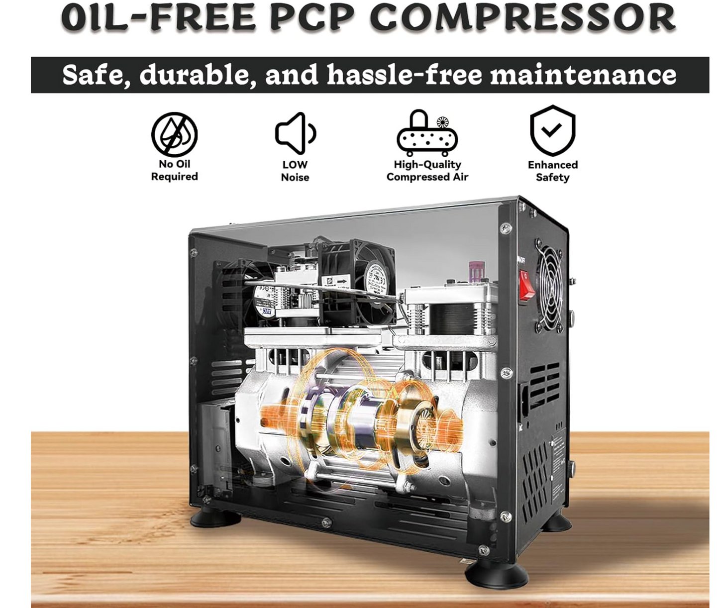 In Stock TUDIVING-4500Psi/300Bar PCP Compressor, 800W Dual-Cylinder PCP Air Compressor,Auto Stop High Pressure Compressor. Can easily fill 2.6L CF Bottle