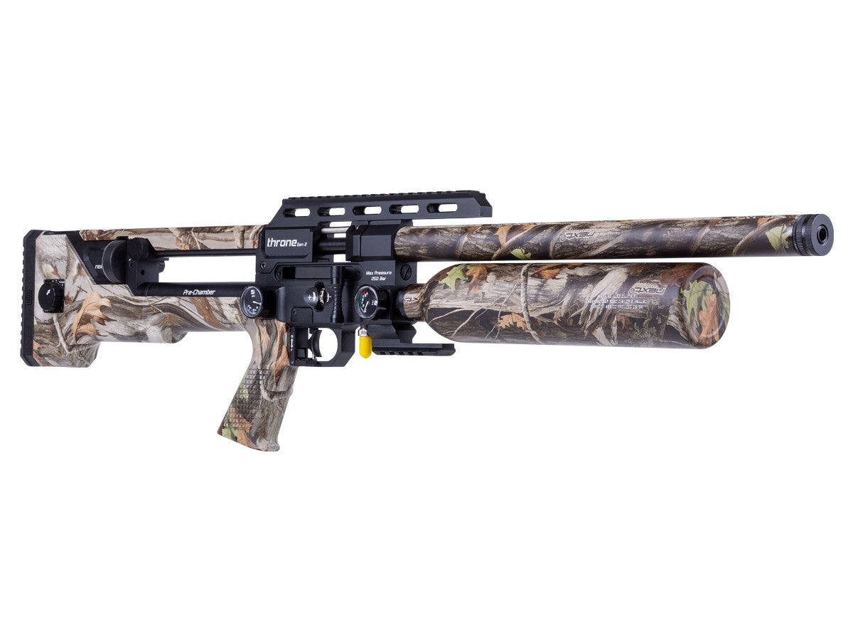 Reximex Throne Gen2 Standard Regulated PCP Air Rifle available in .22 and .25 Calibers and in Black or Camo