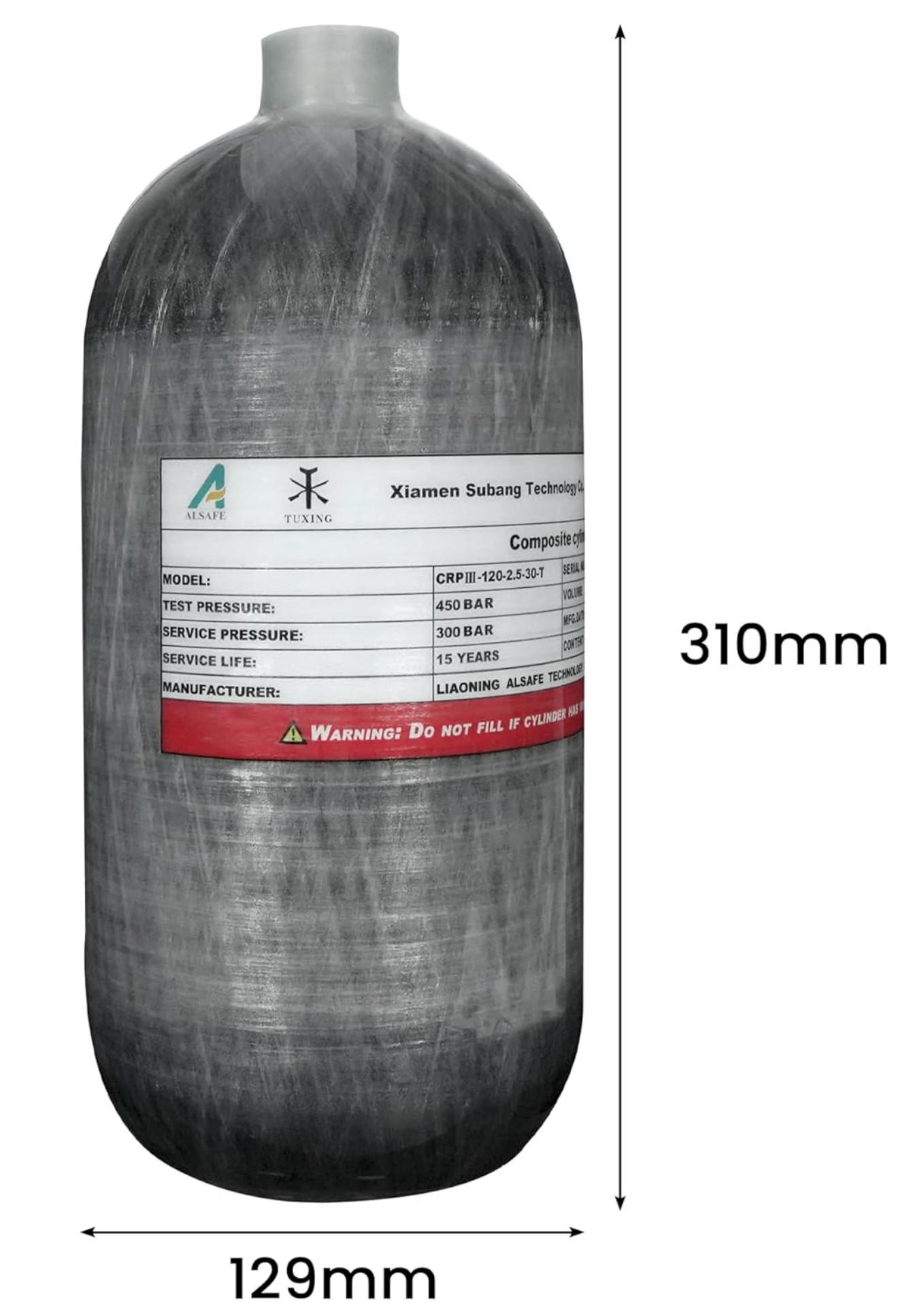 TUXING 4500psi High Pressure Carbon Fibre Cylinder - AIr Bottle, 2.5L Carbon Fiber Tank, Diving Scuba Tank, PCP Paintball Air Tank with Valve M18*1.5