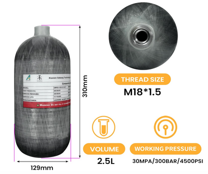 TUXING 4500psi High Pressure Carbon Fibre Cylinder - AIr Bottle, 2.5L Carbon Fiber Tank, Diving Scuba Tank, PCP Paintball Air Tank with Valve M18*1.5