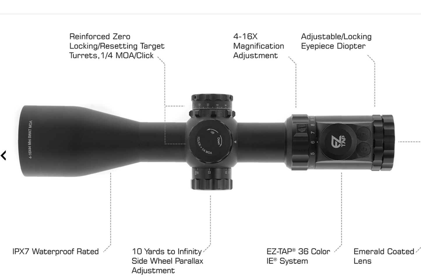 UTG OP3 4-16X44 30mm Compact Scope, AO, IE, Glass UMOA, SFP
