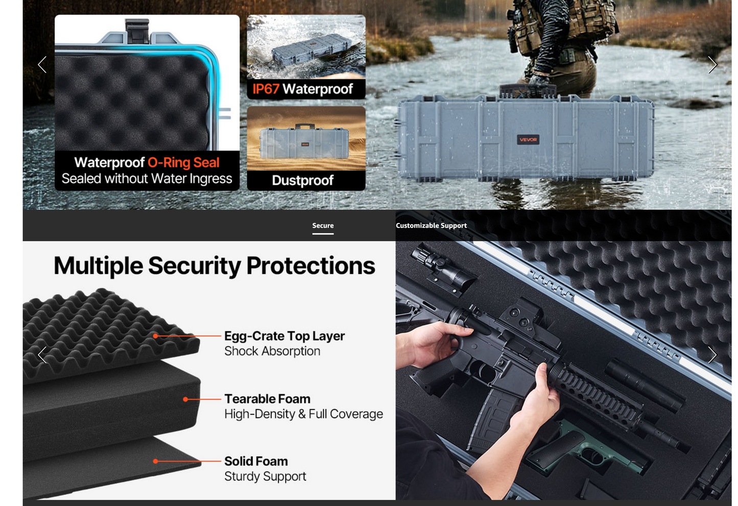 In Stock VEVOR Rifle Case, Rifle Hard Case with 4 Layers Fully-protective Foams, Lockable Hard Gun Case with Wheels, IP67 Waterproof & Crushproof, for Rifles or Shotguns, Available in 36, 40, 42, 50 and 52 lengths and available in Khaki Gray and Black