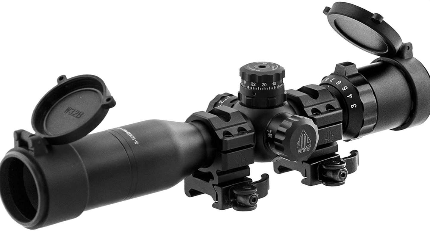 In Stock Leapers UTG 1" BugBuster 3-12X32 Rifle Scope, Side AO, Mil-dot, with QD Scope Rings (SCP-M312AOWQ)