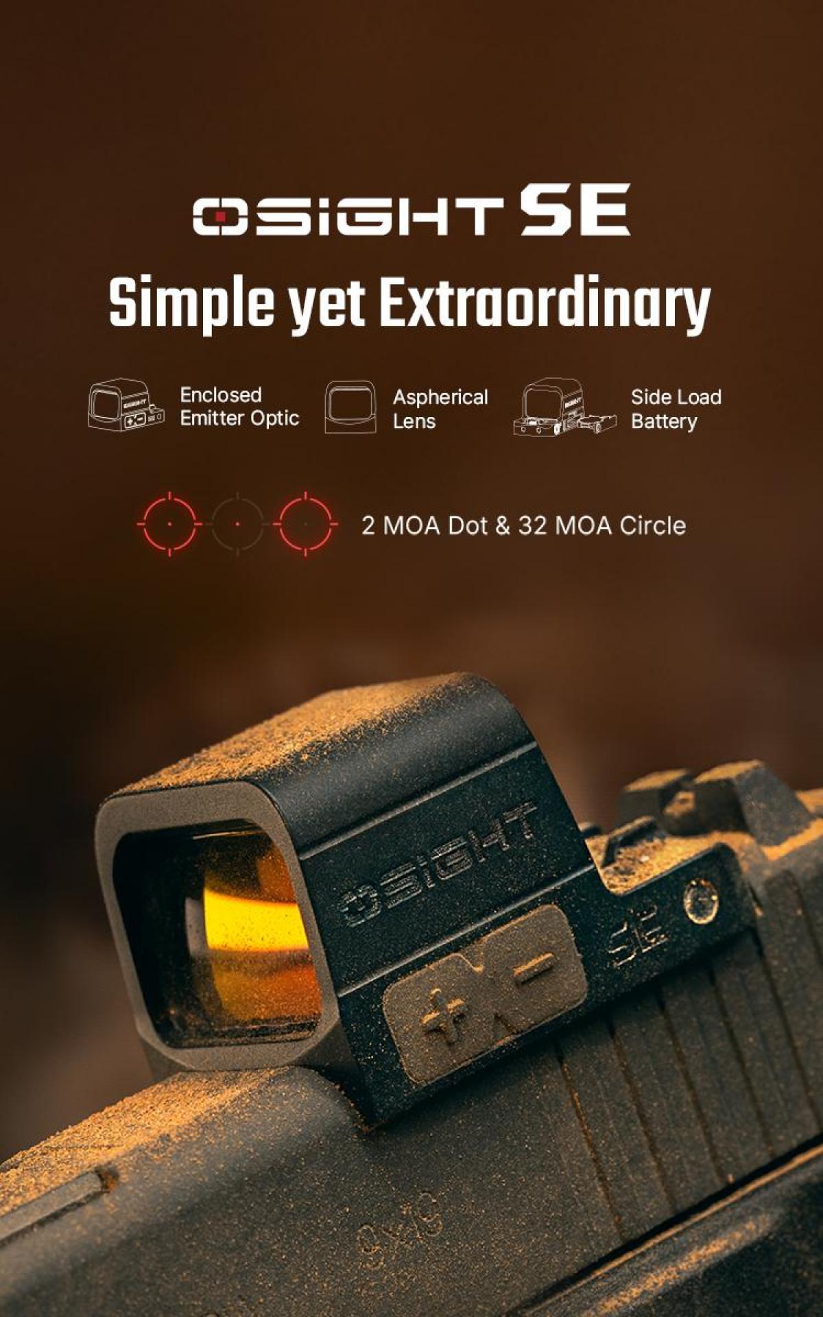 Osight SE SE Enclosed Micro Red Dot Sight - RMSc/K Footprint In Stock Compatible | 2 MOA Dot & 32 MOA Circle Dual Reticle System | Durable Compact Reflex Sight